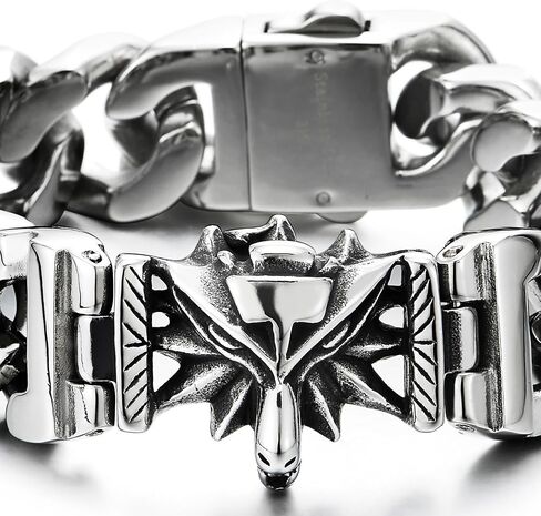 سوار رأس ثعلب من الفولاذ المقاوم للصدأ للرجال من COOLSTEELANDBEYOND، سلسلة كبح ميامي الكوبية، قوية، قوطي لراكبي الدراجات النارية in Saudi Arabia