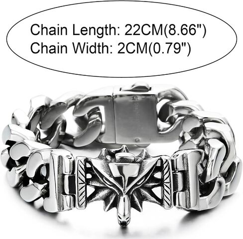 سوار رأس ثعلب من الفولاذ المقاوم للصدأ للرجال من COOLSTEELANDBEYOND، سلسلة كبح ميامي الكوبية، قوية، قوطي لراكبي الدراجات النارية in Saudi Arabia