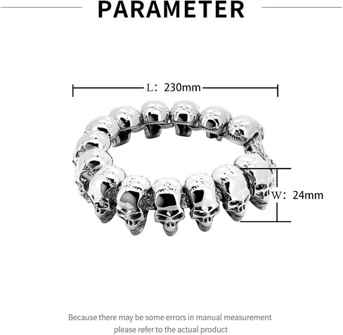 Large Skull Head Beads Stainless Steel Bracelet, Skull Beads Punk Gothic Link Cuff for Men and Women - Gold Silver Black in Saudi Arabia