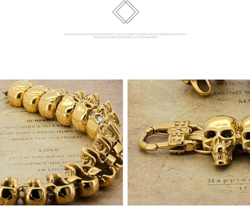Large Skull Head Beads Stainless Steel Bracelet, Skull Beads Punk Gothic Link Cuff for Men and Women - Gold Silver Black in Saudi Arabia