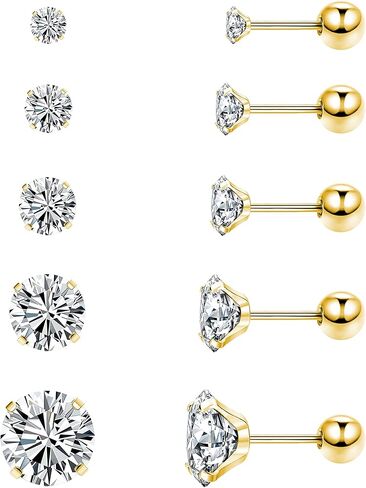 Sanfenly تشيكوسلوفاكيا أقراط للنساء الرجال 3-8mm جولة مكعب زركونيا القرط ترصيع الجراحية الصلب الغضروف الحلزون الزنمة مسمار القرط مجموعة 5 أزواج in Kuwait