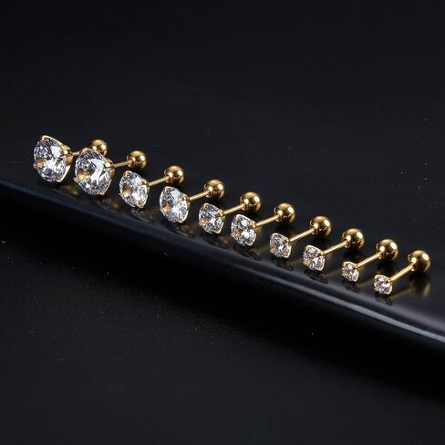 Sanfenly تشيكوسلوفاكيا أقراط للنساء الرجال 3-8mm جولة مكعب زركونيا القرط ترصيع الجراحية الصلب الغضروف الحلزون الزنمة مسمار القرط مجموعة 5 أزواج in Kuwait