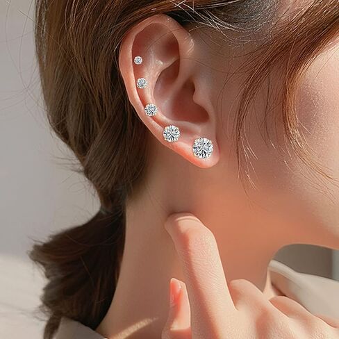 Sanfenly تشيكوسلوفاكيا أقراط للنساء الرجال 3-8mm جولة مكعب زركونيا القرط ترصيع الجراحية الصلب الغضروف الحلزون الزنمة مسمار القرط مجموعة 5 أزواج in Kuwait