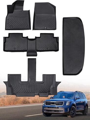 for Kia Telluride Floor Mats 2024 2023 2022 2021 2020, Trunk Floor Liners for Kia Telluride Cargo Liner Mat, All Weather Custom Fit Rubber Mat for Kia Telluride Carpet 2020-2023 2024 Accessories in Kuwait