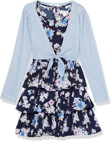 Speechless Girls' Sleeveless Tiered Dress and Tie Front Cardigan in Saudi Arabia