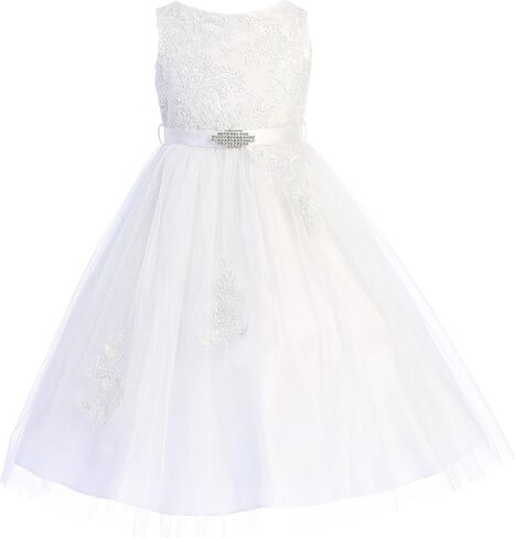 Big Girls Elegant Lace Sequin Holy First Communion Flower Girl Dress Wedding in Saudi Arabia