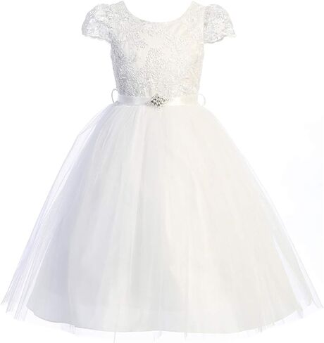 Big Girls Elegant Lace Sequin Holy First Communion Flower Girl Dress Wedding in Saudi Arabia
