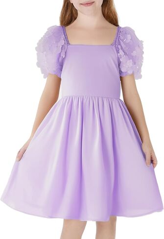 PATPAT Toddler Girl's Tulle Dress Contrast Mesh Puff Short Sleeve A Line Party Dress 3-6 Years in Saudi Arabia