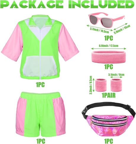 Alaiyaky 80s Tracksuit Costumes for Women Color Block Windbreaker Outfits Short Sleeve Zip Front Elastic Waist Tracksuit Set in Saudi Arabia