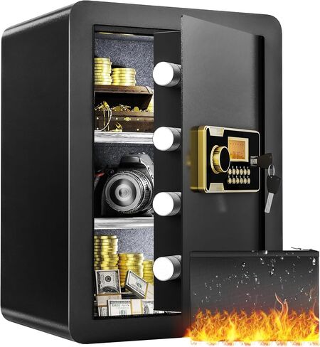 YITAHOME 1.5 Cu ft Safe Box Fireproof Waterproof, Electronic Security Safe Box with Fireproof Document Bag, Removable Shelf, Digital Keypad Lock, Protects Money Jewelry Cash for Home Office Hotel in Saudi Arabia