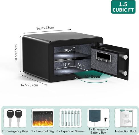 YITAHOME 1.5 Cu ft Safe Box Fireproof Waterproof, Electronic Security Safe Box with Fireproof Document Bag, Removable Shelf, Digital Keypad Lock, Protects Money Jewelry Cash for Home Office Hotel in Saudi Arabia
