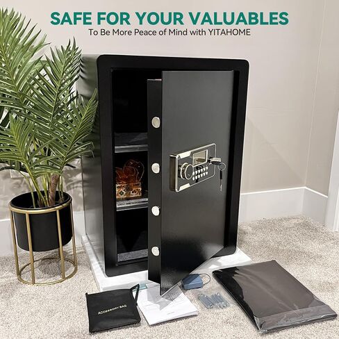 YITAHOME 1.5 Cu ft Safe Box Fireproof Waterproof, Electronic Security Safe Box with Fireproof Document Bag, Removable Shelf, Digital Keypad Lock, Protects Money Jewelry Cash for Home Office Hotel in Saudi Arabia