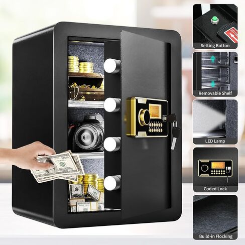 YITAHOME 1.5 Cu ft Safe Box Fireproof Waterproof, Electronic Security Safe Box with Fireproof Document Bag, Removable Shelf, Digital Keypad Lock, Protects Money Jewelry Cash for Home Office Hotel in Saudi Arabia