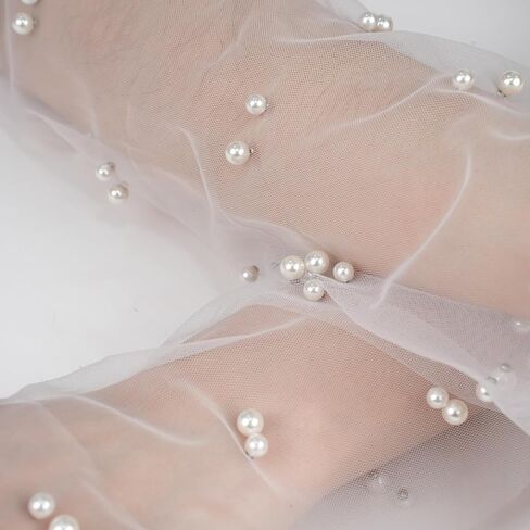 White Lace Sheer Gloves, Tulle Gloves, Bridal Gloves with Pearl for Wedding, Fingerless Gloves for Women Girls Long Elbow Wedding Gloves for Tea Opera Party Hallowmas Costume in Saudi Arabia