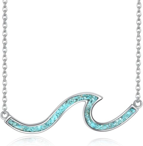 YFN Wave Turquoise Necklace Sterling Silver Ocean Wave Necklace Turquoise Wave Jewelry Beach Necklace for Women Girls Gifts in Saudi Arabia