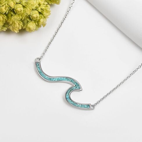 YFN Wave Turquoise Necklace Sterling Silver Ocean Wave Necklace Turquoise Wave Jewelry Beach Necklace for Women Girls Gifts in Saudi Arabia