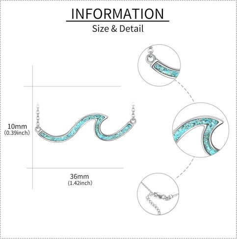 YFN Wave Turquoise Necklace Sterling Silver Ocean Wave Necklace Turquoise Wave Jewelry Beach Necklace for Women Girls Gifts in Saudi Arabia