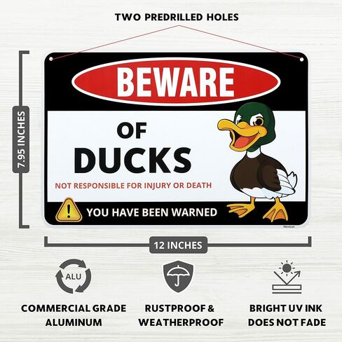 Venicor Duck Sign Decor - 8 x 12 Inches - Aluminum - Duck Gifts for Duck Lovers - Duck Crossing Decorations for Home Poster Things Pet Accessories Stuff in Saudi Arabia