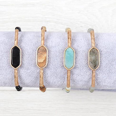 RIAH FASHION Bohemian Natural Semi Precious Stone Bead Bracelet - Healing Gem Chakra Prayer Friendship Slide Adjustable Bolo Cuff Bangle Faceted Jewel Charm in Saudi Arabia