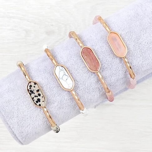 RIAH FASHION Bohemian Natural Semi Precious Stone Bead Bracelet - Healing Gem Chakra Prayer Friendship Slide Adjustable Bolo Cuff Bangle Faceted Jewel Charm in Saudi Arabia