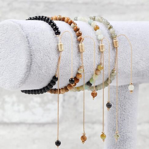 RIAH FASHION Bohemian Natural Semi Precious Stone Bead Bracelet - Healing Gem Chakra Prayer Friendship Slide Adjustable Bolo Cuff Bangle Faceted Jewel Charm in Saudi Arabia