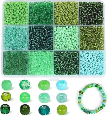 7380 Pcs Glass Seed Beads, 3mm 8/0 Bracelet Seed Beads for Jewelry 12 Colors Round Assorted Glass Seed Beads for Friendship Bracelets Jewelry Making, and DIY Crafts with a 12-Grid Plastic Storage Box in Saudi Arabia