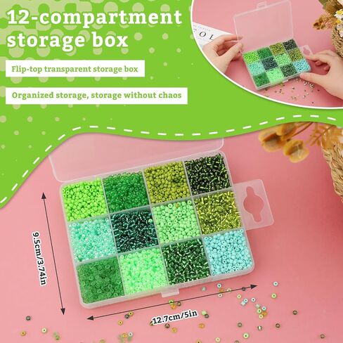 7380 Pcs Glass Seed Beads, 3mm 8/0 Bracelet Seed Beads for Jewelry 12 Colors Round Assorted Glass Seed Beads for Friendship Bracelets Jewelry Making, and DIY Crafts with a 12-Grid Plastic Storage Box in Saudi Arabia