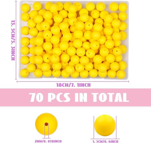 70Pcs Silicone Beads 15mm Round Silicone Beads Bulk for for DIY Keychain Making Jewelry Necklaces Silicone Focal Beads Loose Rubber Bracelet Beads (Yellow) in Saudi Arabia
