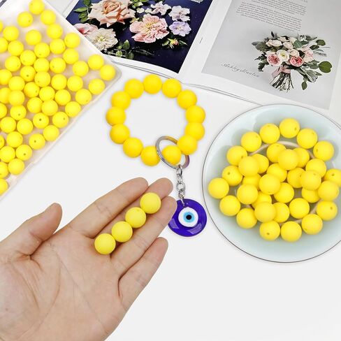 70Pcs Silicone Beads 15mm Round Silicone Beads Bulk for for DIY Keychain Making Jewelry Necklaces Silicone Focal Beads Loose Rubber Bracelet Beads (Yellow) in Saudi Arabia