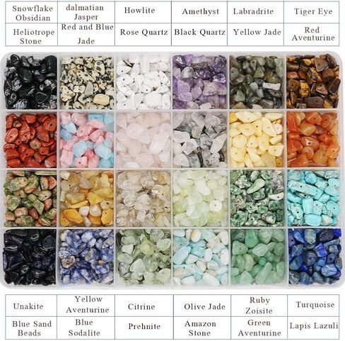 24 Color Gemstone Beads Natural Stones Chip Bead Irregular Shaped Bead Crystal Quartz Stone for DIY Earring Bracelet Necklace Making for Gift in Saudi Arabia