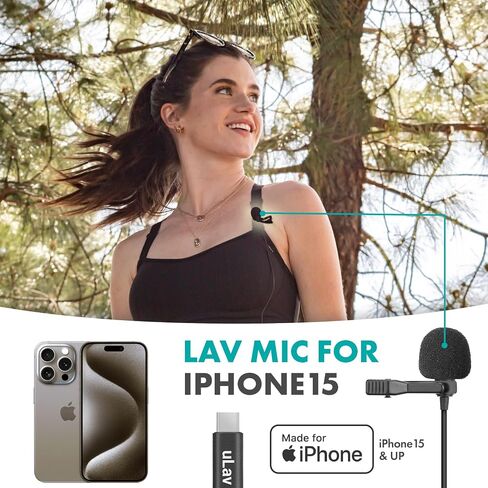 Movo uLav-L Digital Lavalier Omnidirectional Clip on Microphone with USB-C Connector Compatible with iPhone 15/16/17 and Up, iPad-Pro (20-Foot Cord) in Kuwait