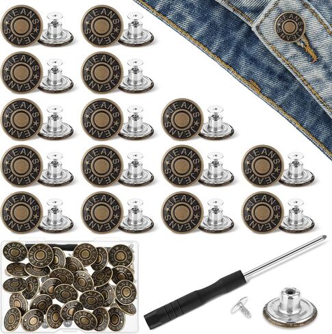 30PCS Replacement Buttons, 17mm No Sew Reusable Jeans Pants Button Tightener and Adjustable Button Pins for Loose Jeans Trousers in Saudi Arabia