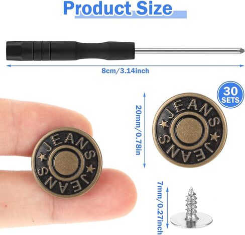 30PCS Replacement Buttons, 17mm No Sew Reusable Jeans Pants Button Tightener and Adjustable Button Pins for Loose Jeans Trousers in Saudi Arabia