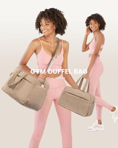 حقيبة سفر من القماش الخشن من LOVEVOOK، حقيبة رياضية للنساء مع حجرة للأحذية، حقائب حمل لعطلة نهاية الأسبوع مع جيب مبلل للنساء، حقيبة منتفخة مقاومة للماء للتمرين في صالة الألعاب الرياضية in Kuwait