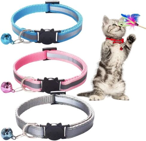 طوق قطط عاكس من بروتيك مع جرس رنين وإصدار آمن، أطواق قطط قابلة للتعديل للقطط الأليفة وحزام مطاطي للسلامة، مشبك أمان، تصميم لطيف عاكس للسلامة، ألوان زاهية، أزرق in Kuwait