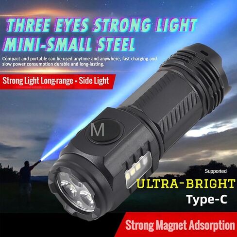 Flashlight Rechargeable High Lumens, Flashlight Rechargeable USB-C, Powerful Handheld Flash Light, Super Bright Pocket LED Flash Light for Camping, Emergency, Rescue（Black） in Saudi Arabia