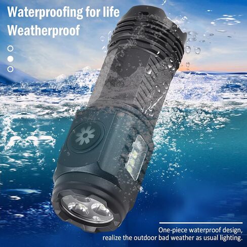 Flashlight Rechargeable High Lumens, Flashlight Rechargeable USB-C, Powerful Handheld Flash Light, Super Bright Pocket LED Flash Light for Camping, Emergency, Rescue（Black） in Saudi Arabia