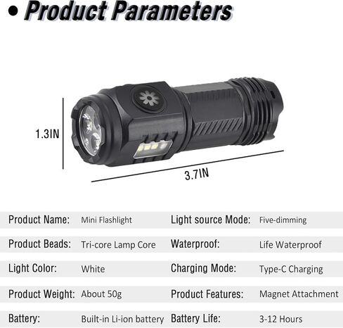 Flashlight Rechargeable High Lumens, Flashlight Rechargeable USB-C, Powerful Handheld Flash Light, Super Bright Pocket LED Flash Light for Camping, Emergency, Rescue（Black） in Saudi Arabia