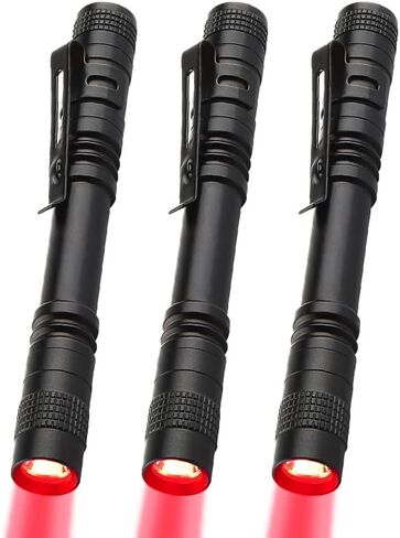 Red LED Pen Flashlights, Mini, Waterproof Pocket Flashlight with Clip, Small Red Light Flashlights for Work,Astronomy, Aviation, Night Observation (3 Pack Red Light) in Kuwait