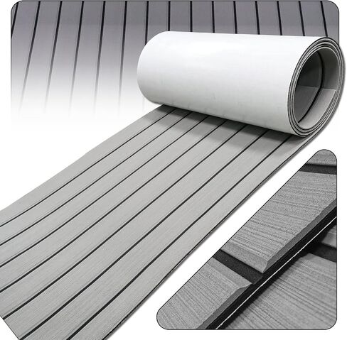 Boat Flooring EVA Foam Decking Sheet Faux Teak Marine Mat Marine Carpet Cooler Tops Seating Non-Slip Self-Adhesive Flooring Material for Motorboat RV Yacht Kayak Swimming Pool-94.5''x23.6'' in Saudi Arabia
