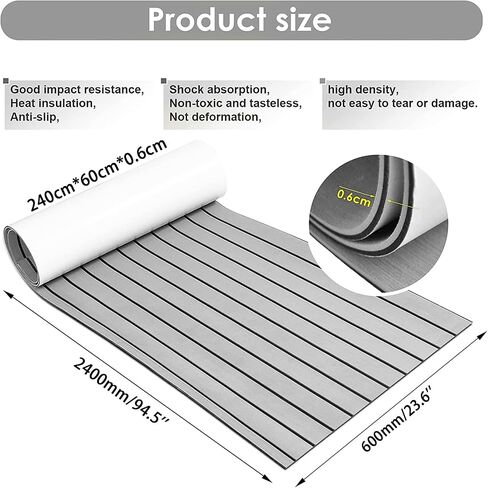 Boat Flooring EVA Foam Decking Sheet Faux Teak Marine Mat Marine Carpet Cooler Tops Seating Non-Slip Self-Adhesive Flooring Material for Motorboat RV Yacht Kayak Swimming Pool-94.5''x23.6'' in Saudi Arabia