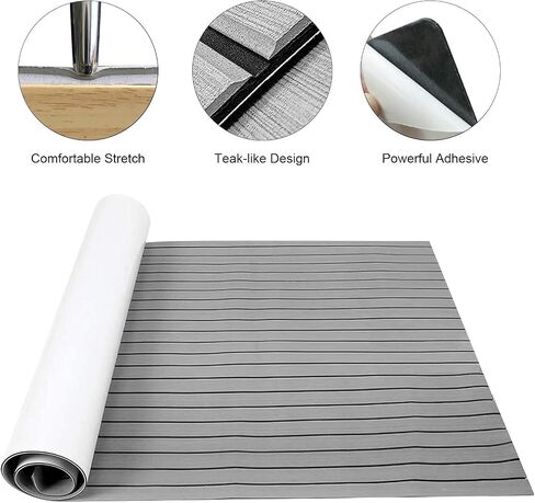 Boat Flooring EVA Foam Decking Sheet Faux Teak Marine Mat Marine Carpet Cooler Tops Seating Non-Slip Self-Adhesive Flooring Material for Motorboat RV Yacht Kayak Swimming Pool-94.5''x23.6'' in Saudi Arabia
