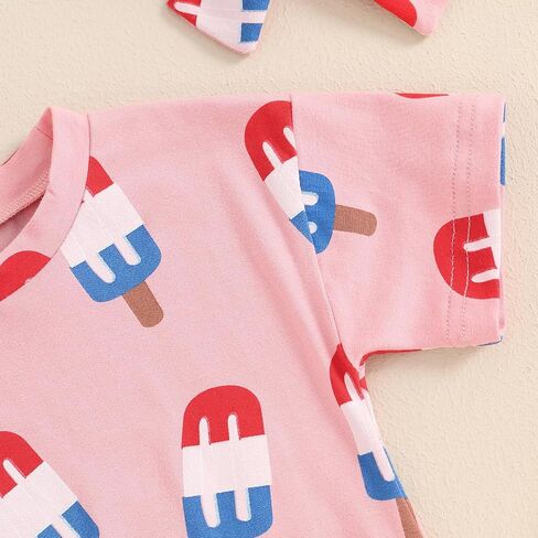 طفلة صبي فقاعة رومبير 4th من يوليو طفلة الزي قصيرة الأكمام Crewneck رسالة الرضع حديثي الولادة ارتداءها in Saudi Arabia