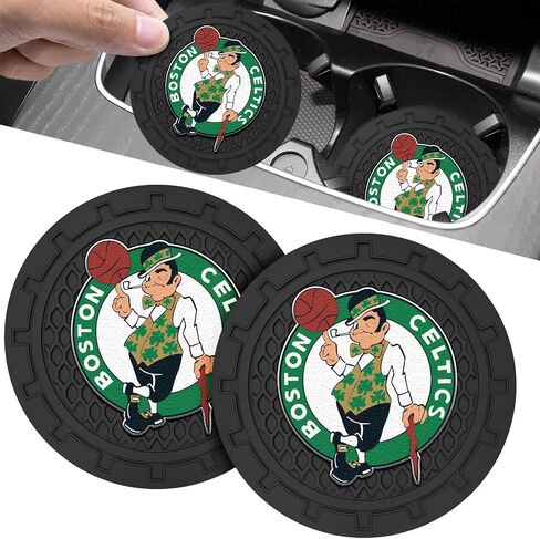 Celtics Car Cup Holder Coasters,Boston Celtics Car Cup Coasters for Cup Holder,2 Car Cup Holder Insert,Basketball Stuffs for Cars,Anti-Split Dust Proof Car Cup Mat,Silicon Car Coasters,2.75'' in Saudi Arabia