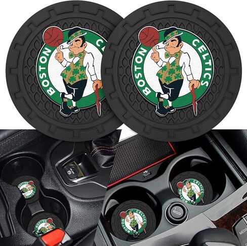 Celtics Car Cup Holder Coasters,Boston Celtics Car Cup Coasters for Cup Holder,2 Car Cup Holder Insert,Basketball Stuffs for Cars,Anti-Split Dust Proof Car Cup Mat,Silicon Car Coasters,2.75'' in Saudi Arabia