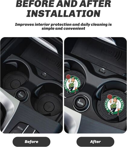 Celtics Car Cup Holder Coasters,Boston Celtics Car Cup Coasters for Cup Holder,2 Car Cup Holder Insert,Basketball Stuffs for Cars,Anti-Split Dust Proof Car Cup Mat,Silicon Car Coasters,2.75'' in Saudi Arabia