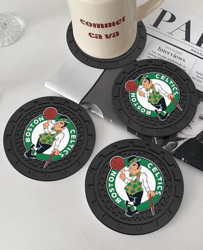 Celtics Car Cup Holder Coasters,Boston Celtics Car Cup Coasters for Cup Holder,2 Car Cup Holder Insert,Basketball Stuffs for Cars,Anti-Split Dust Proof Car Cup Mat,Silicon Car Coasters,2.75'' in Saudi Arabia