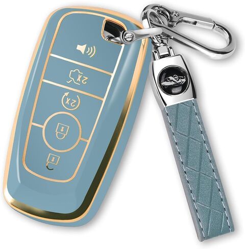 2 Pcs Silicone Key Fob Cover for Ford with Keychain, Soft Key Case Shell Full Protection for Explorer Fusion Escape Edge Expedition F150 F250 F350 F450 F550 Maverick Mustang, Black/Gray in Kuwait