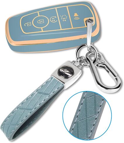 2 Pcs Silicone Key Fob Cover for Ford with Keychain, Soft Key Case Shell Full Protection for Explorer Fusion Escape Edge Expedition F150 F250 F350 F450 F550 Maverick Mustang, Black/Gray in Kuwait