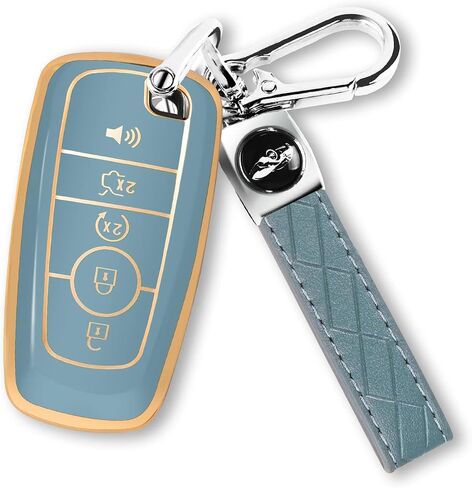 2 Pcs Silicone Key Fob Cover for Ford with Keychain, Soft Key Case Shell Full Protection for Explorer Fusion Escape Edge Expedition F150 F250 F350 F450 F550 Maverick Mustang, Black/Gray in Kuwait
